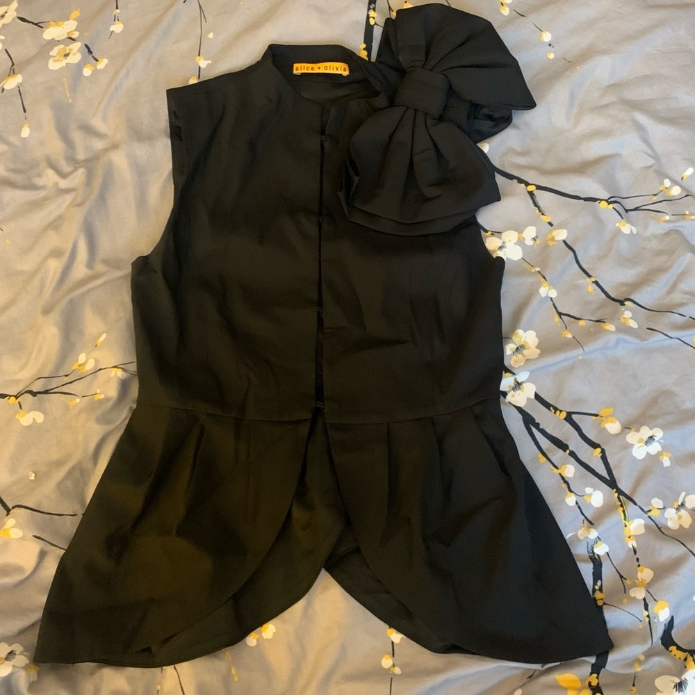 Alice + Olivia XS Vest Black Shoulder Bow Peplum - Picture 2 of 5